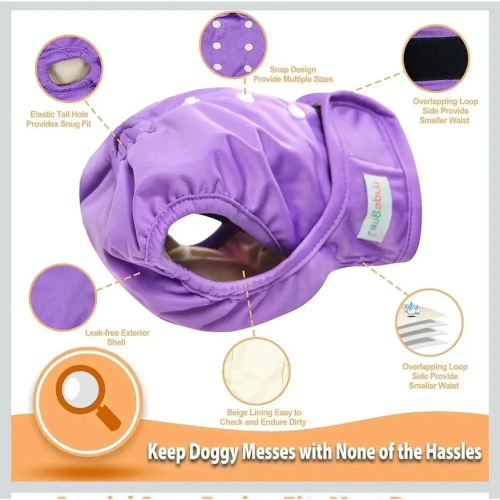 Langsprit Washable Female Dog Diapers (3 Pack) - No Leak Reusable Diapers Purple